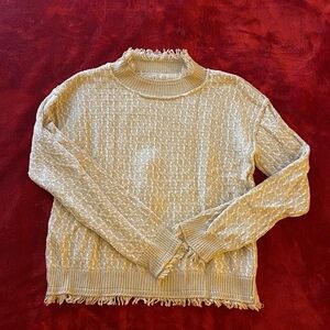 LOFT Textured Tan Sweater with Fringe